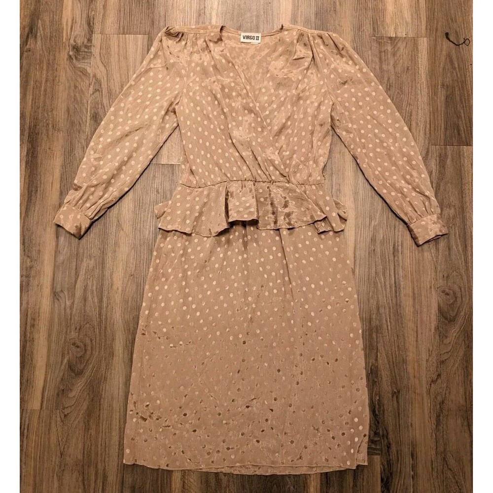 Virgo II Sz 10  Dress Retro Vintage Y2K 80s Evening Formal Costume Beige Shiny